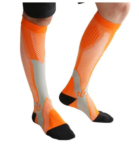 Graduated compression socks for men and women in black, blue, orange, pink, and white colour options