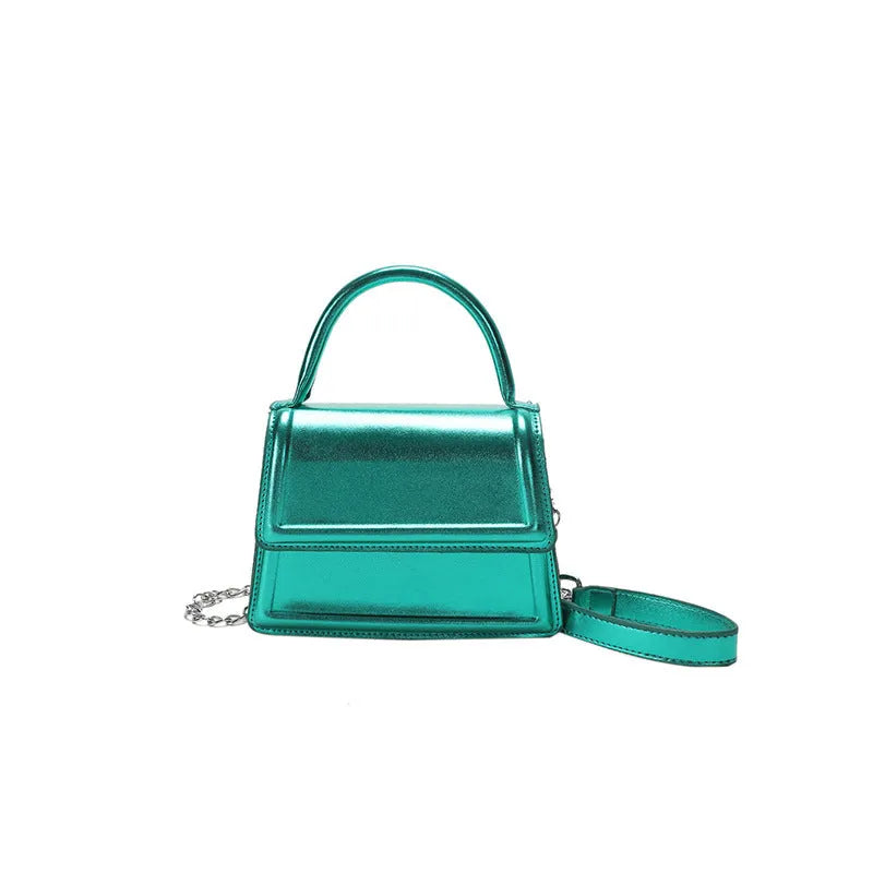 Retro PU leather crossbody bag in horizontal square shape with visible sewing lines