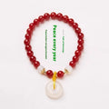 Natural jade bracelet with safety buckle clasp showing 6mm agate and strawberry quartz beads