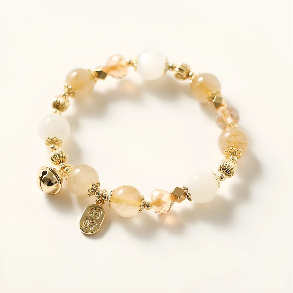 Gold electroplated rutilated quartz crystal bracelet in Korean style design