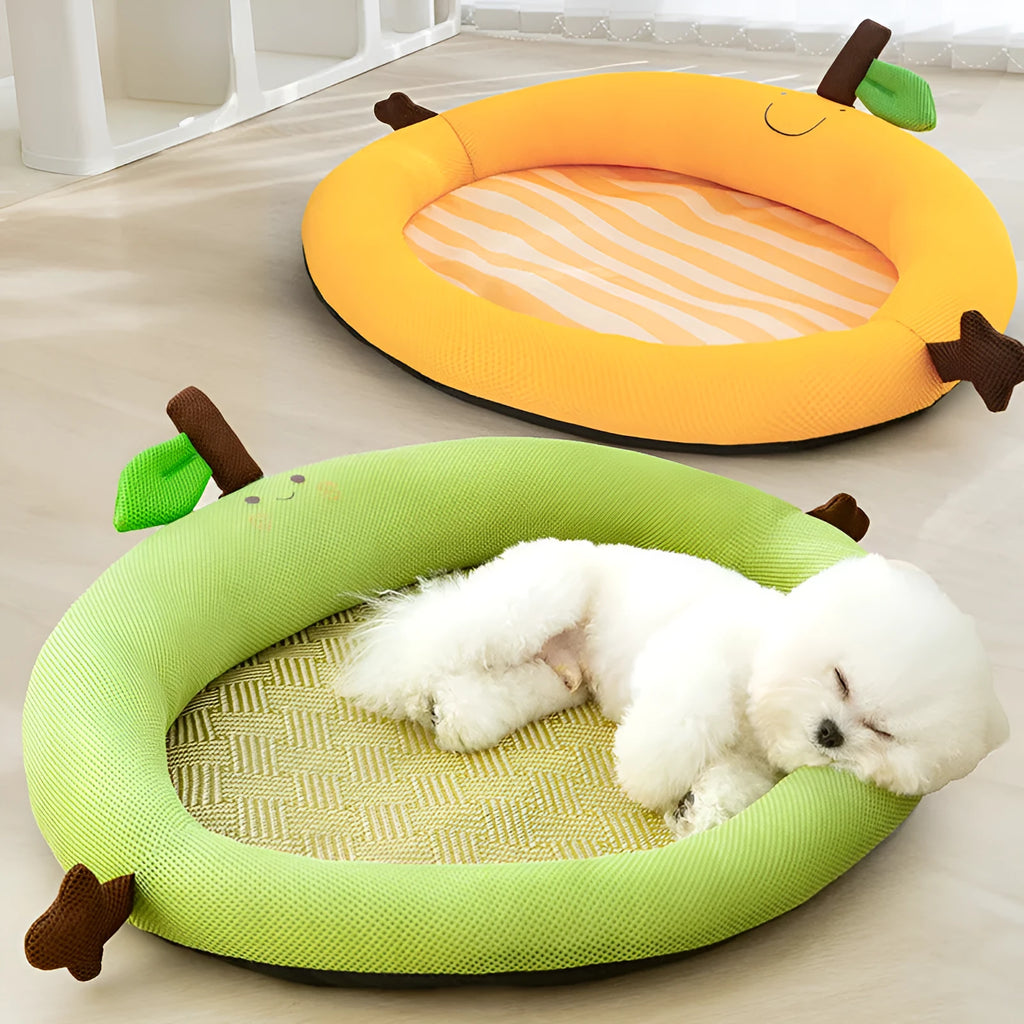 Green fruit pattern pet nest with raised sides and backrest for dogs or cats