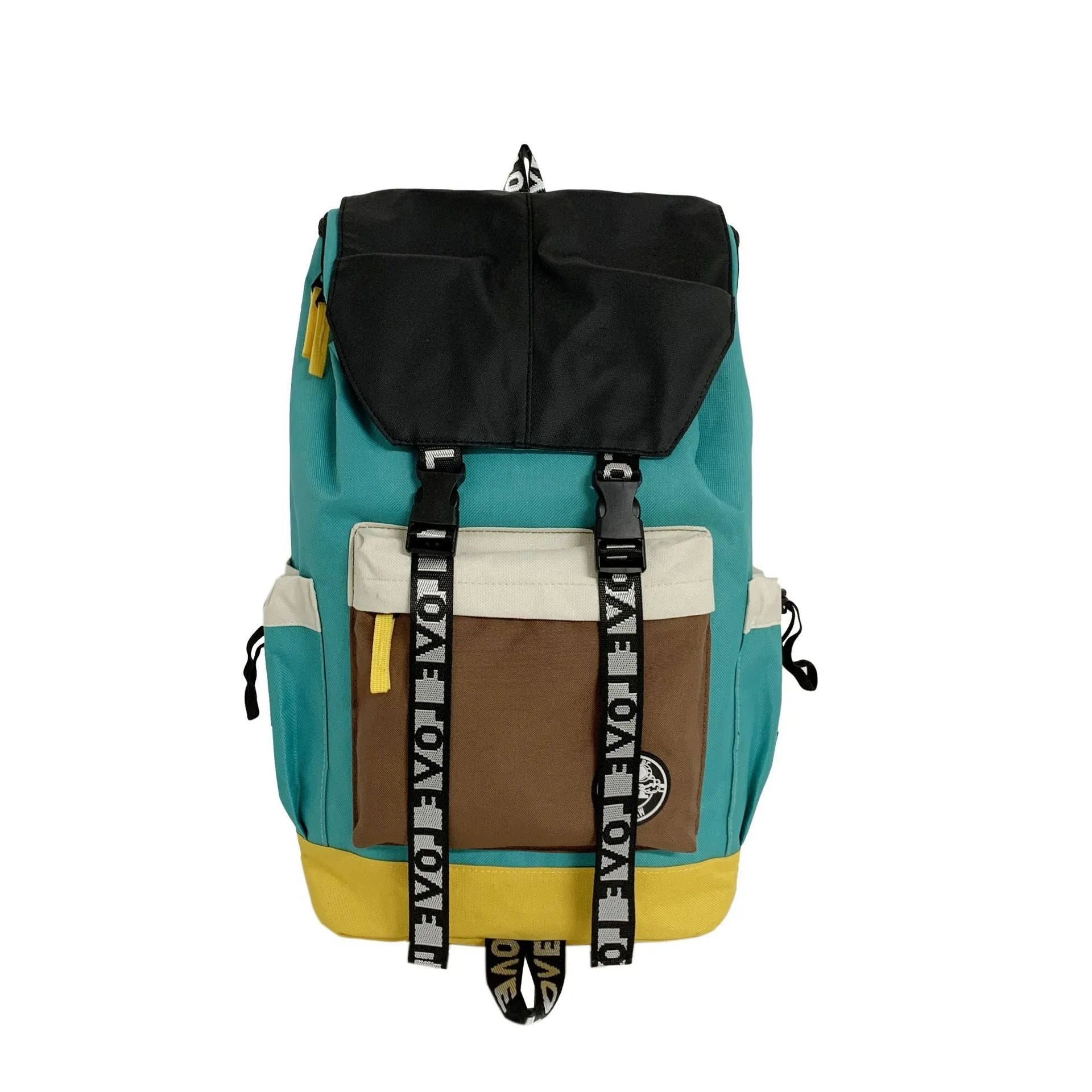 Oxford cloth backpack for junior high students in black, green or red with three carrying options.