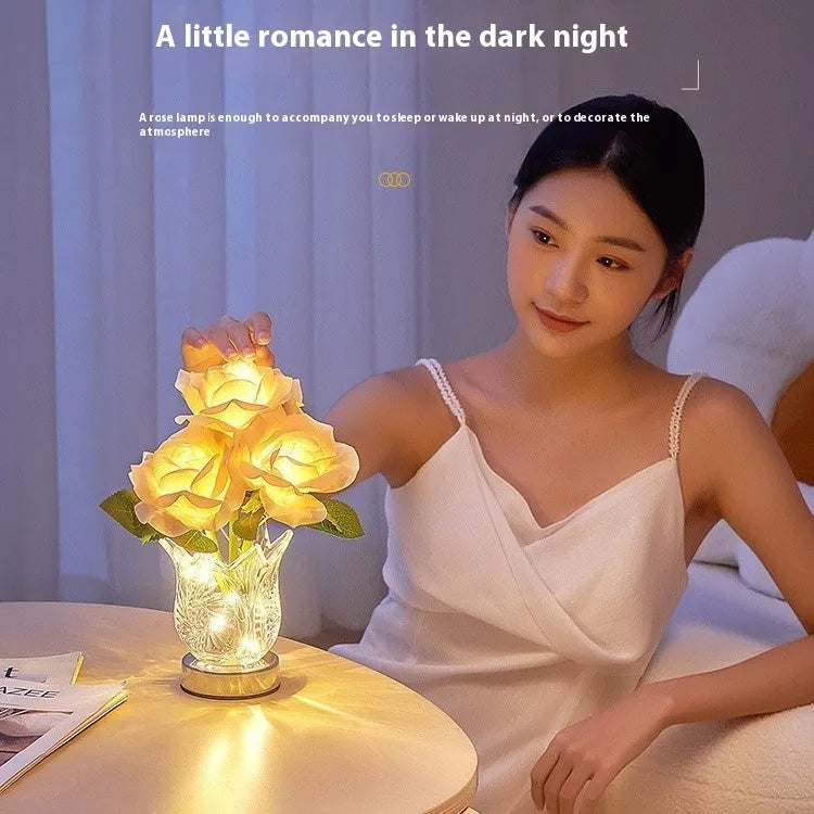 Crystal flowers table lamp with touch control dimming on bedside table