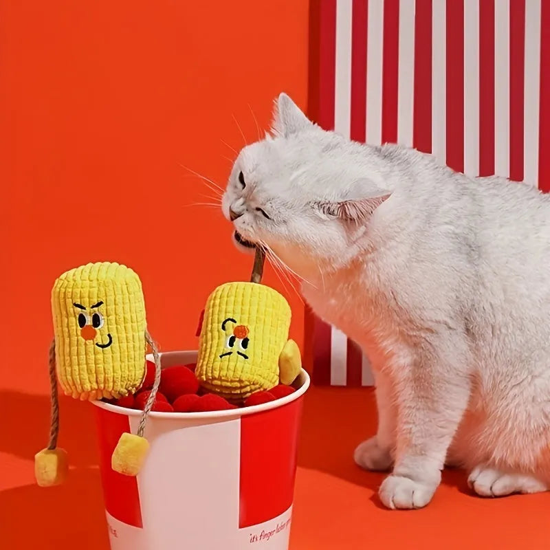 Natural polis wood corn cob shaped cat chew toy for dental care with catnip