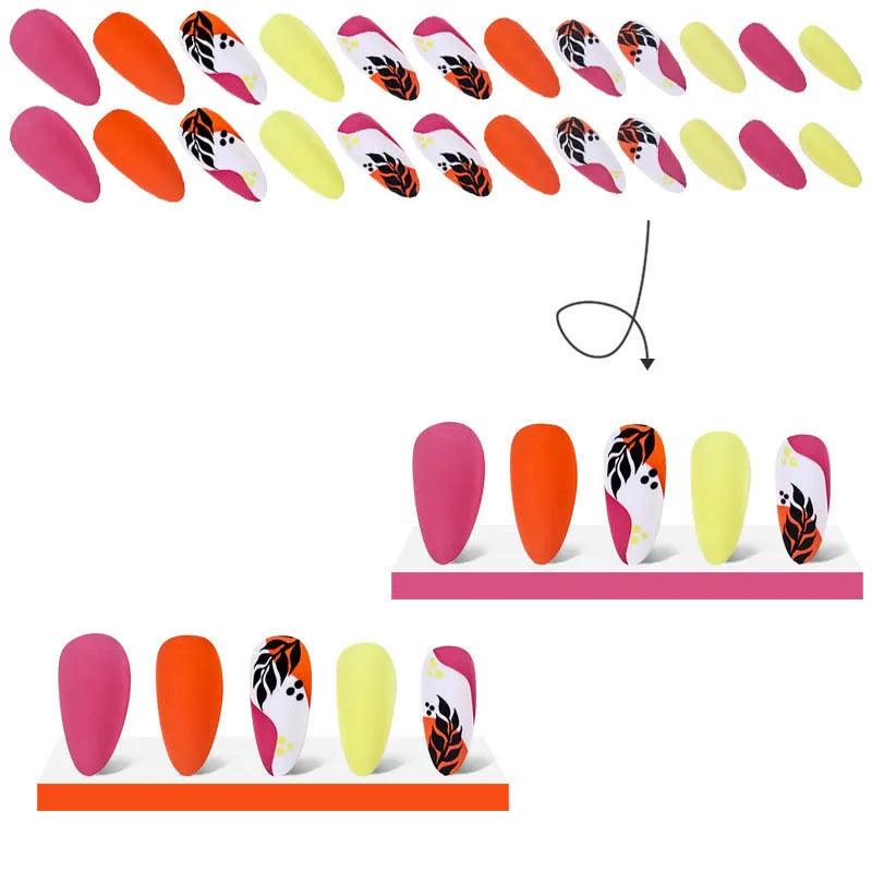 Wear Armour frosted nail stickers in four patterns: French colourful leaves, star flash macarons, leopard print, and colourful plating.