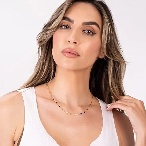 Ladies geometric crystal necklace with adjustable 41-50cm chain and electroplated random colour finish