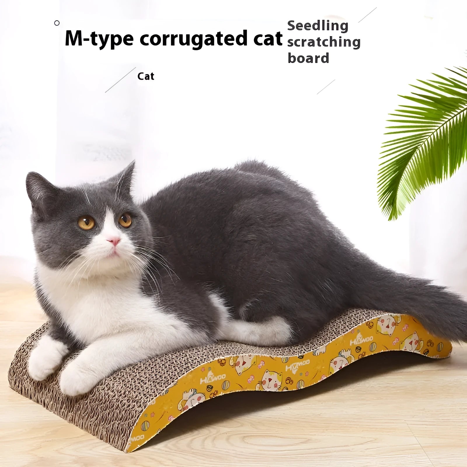 Corrugated paper cat scratch board in one of seven style options including bone type and wavy shape.