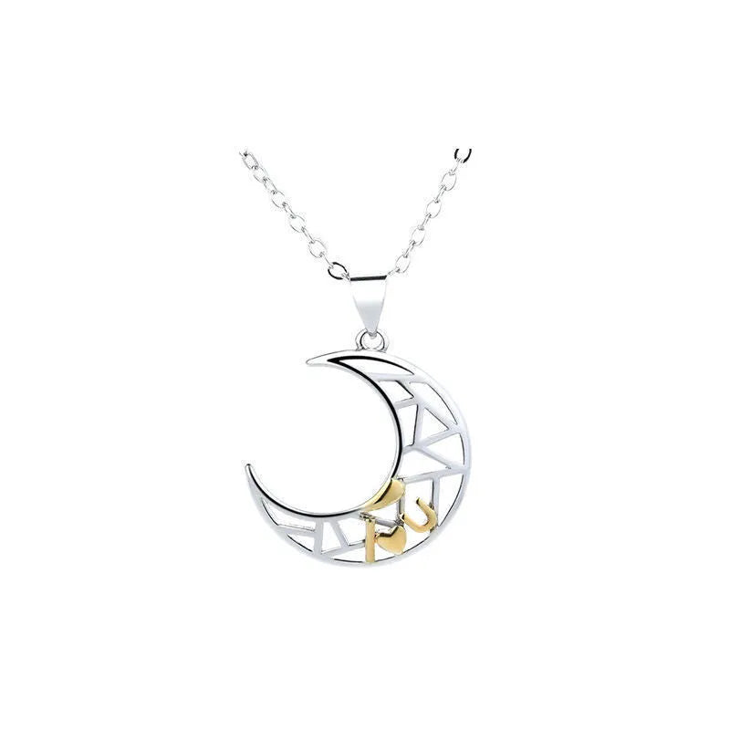 Sun and moon tooth couple necklace with copper pendants on cross chain