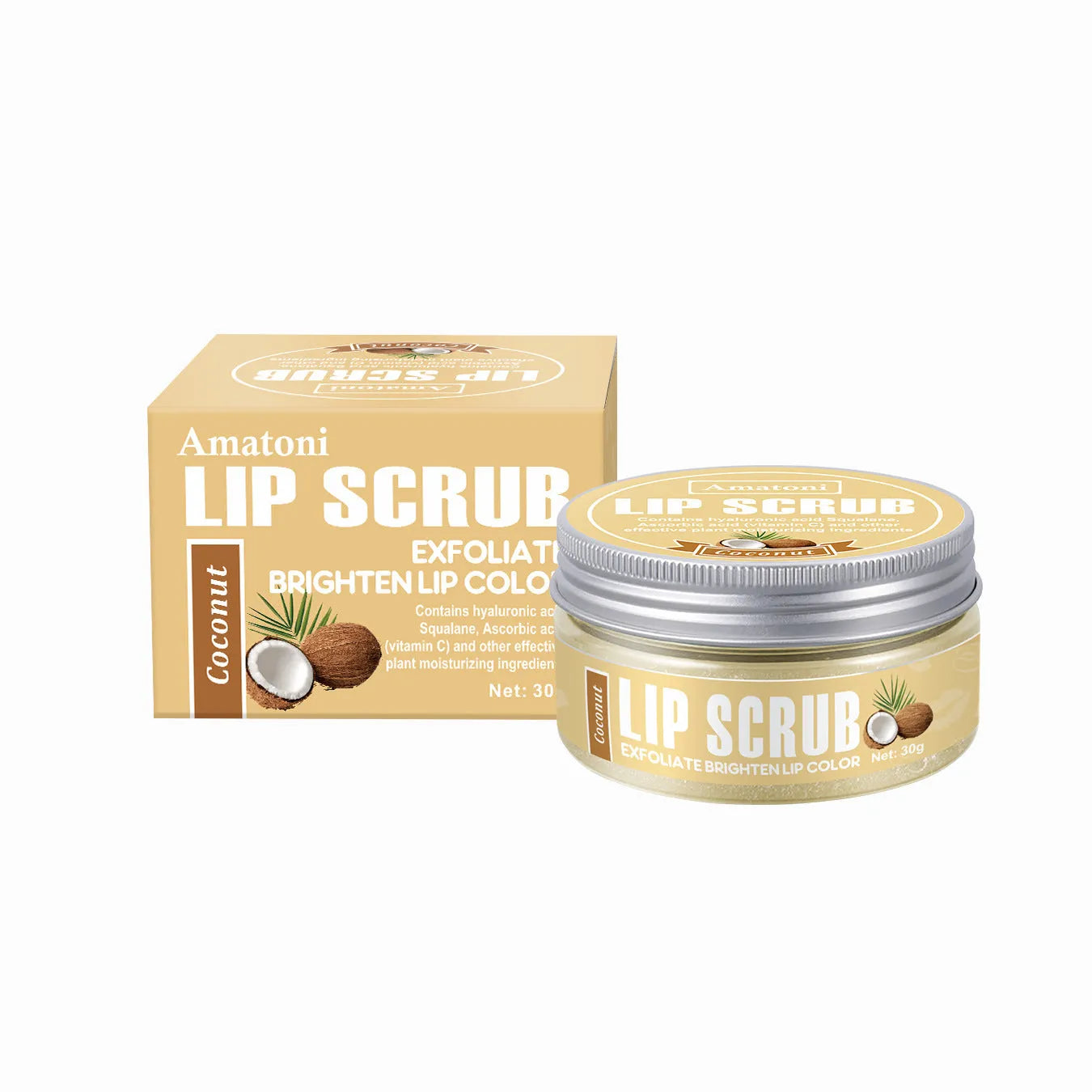 Amatoni Lip Scrub Cream 30g pot in coconut raspberry vanilla watermelon flavours