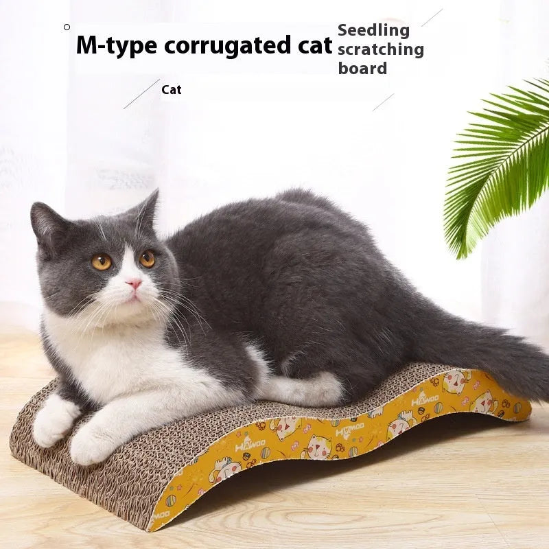 Corrugated paper cat scratch board in one of seven style options including bone type and wavy shape.