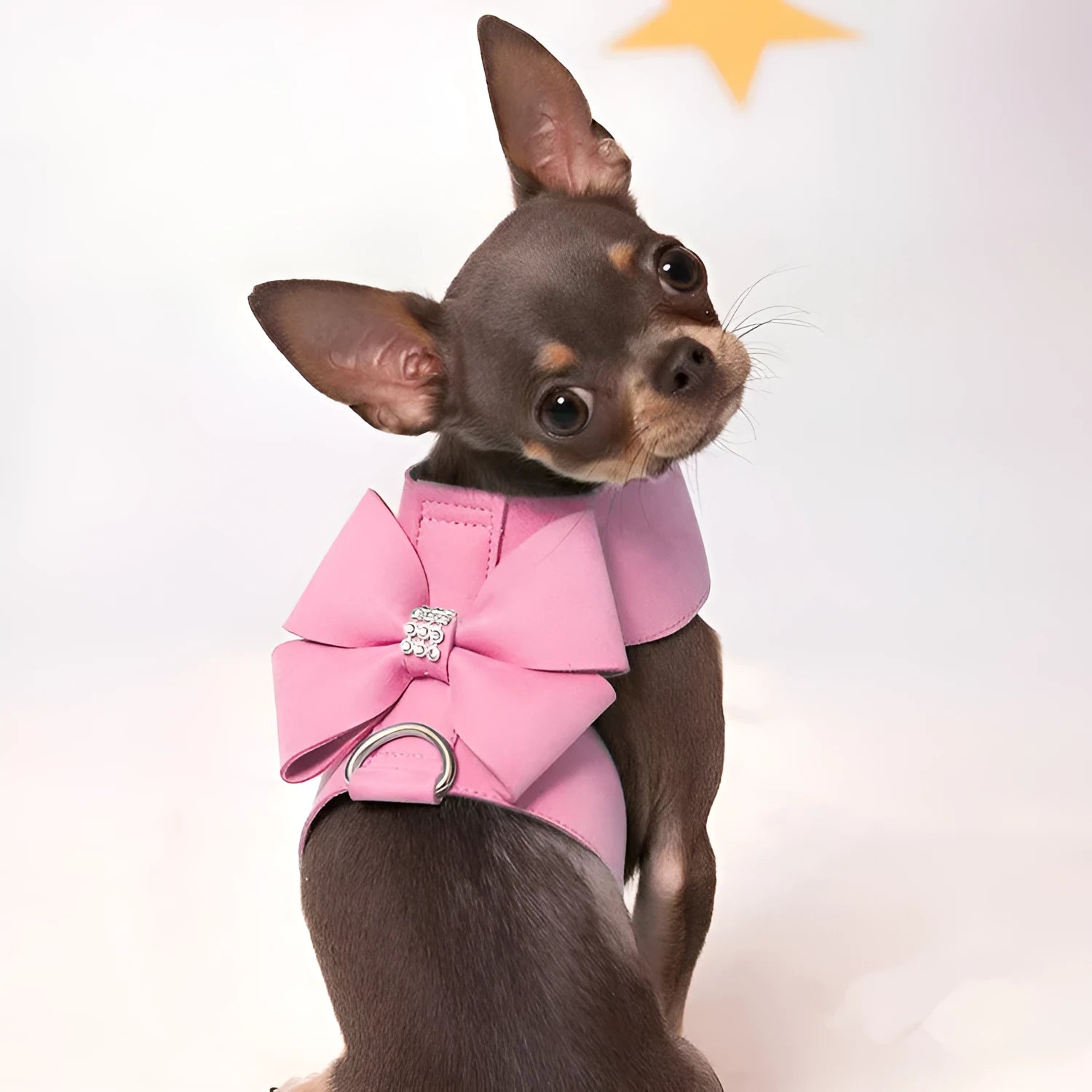 Puppy chest strap harness with bowknot design in microfiber, available in pink, blue, and orange colours