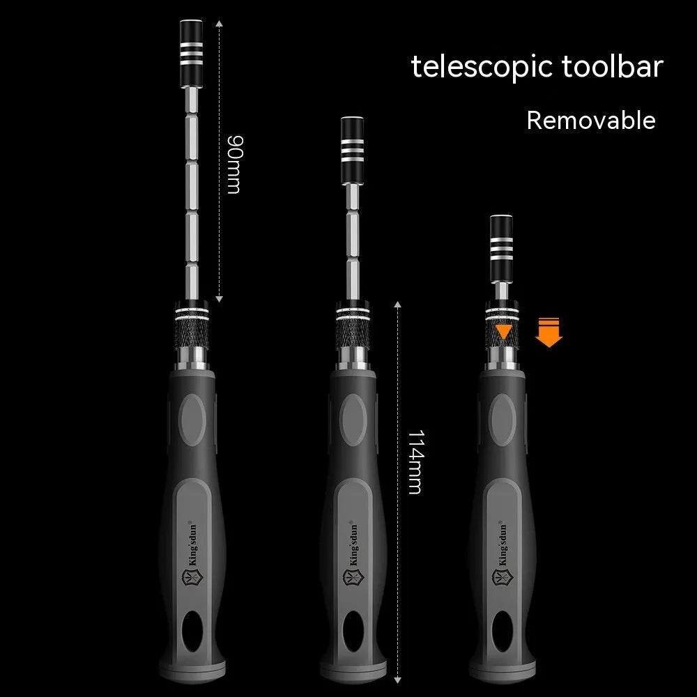 32-in-1 screwdriver set with 30 bits in a black plastic organiser case, featuring a CRV steel driver.