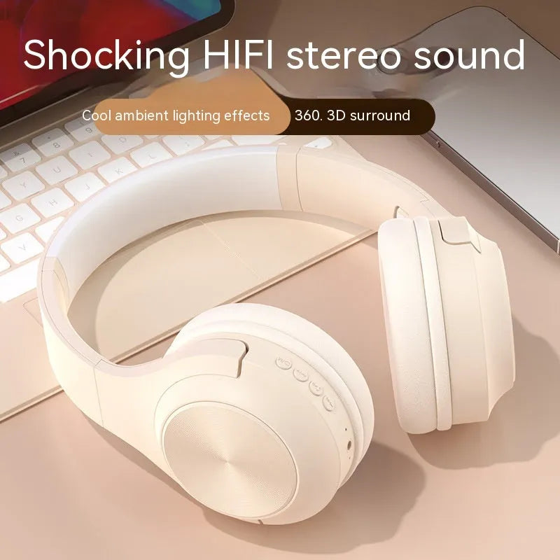 Wireless Bluetooth headset with charging bin in Ivory White colour