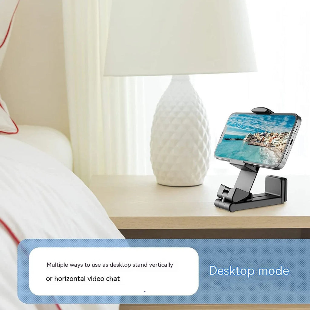Universal foldable rotating phone holder in black colour showing adjustable viewing angles