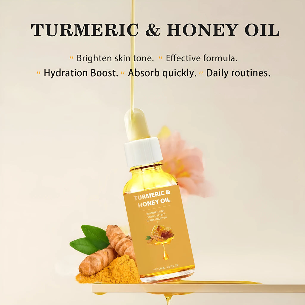 30ml turmeric honey essential oil bottle with neutral packaging for facial beauty