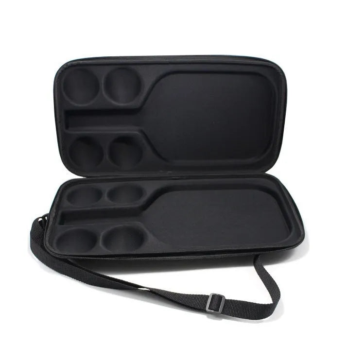 Black waterproof EVA pickleball racket storage case with shoulder straps showing 45x25x8 cm dimensions