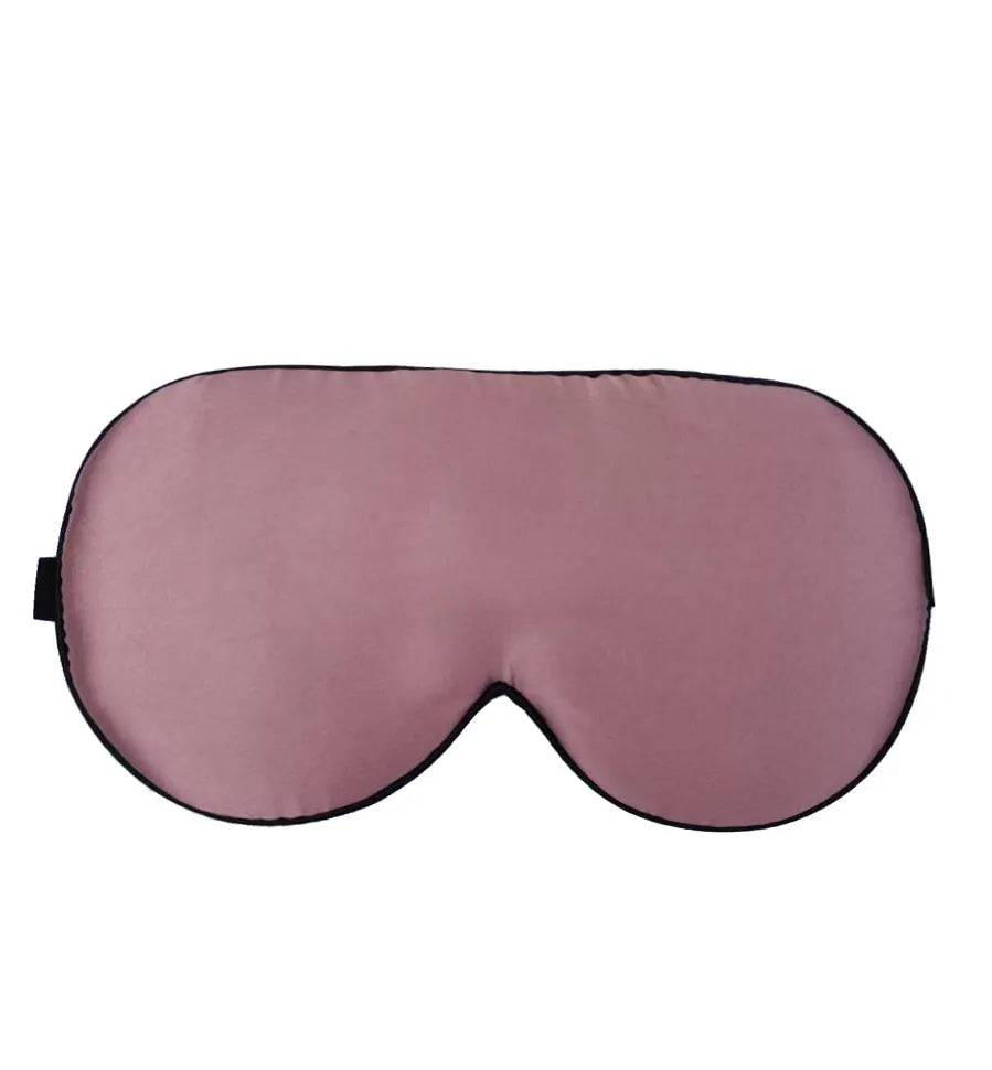 Double-sided mulberry silk sleep mask in multiple colours showing embroidered print and adjustable strap.