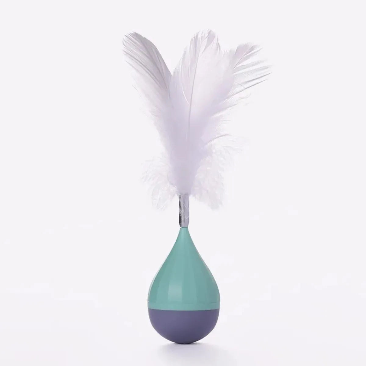 Green feather tumbler cat toy with aluminium alloy tease stick and goose feather teaser