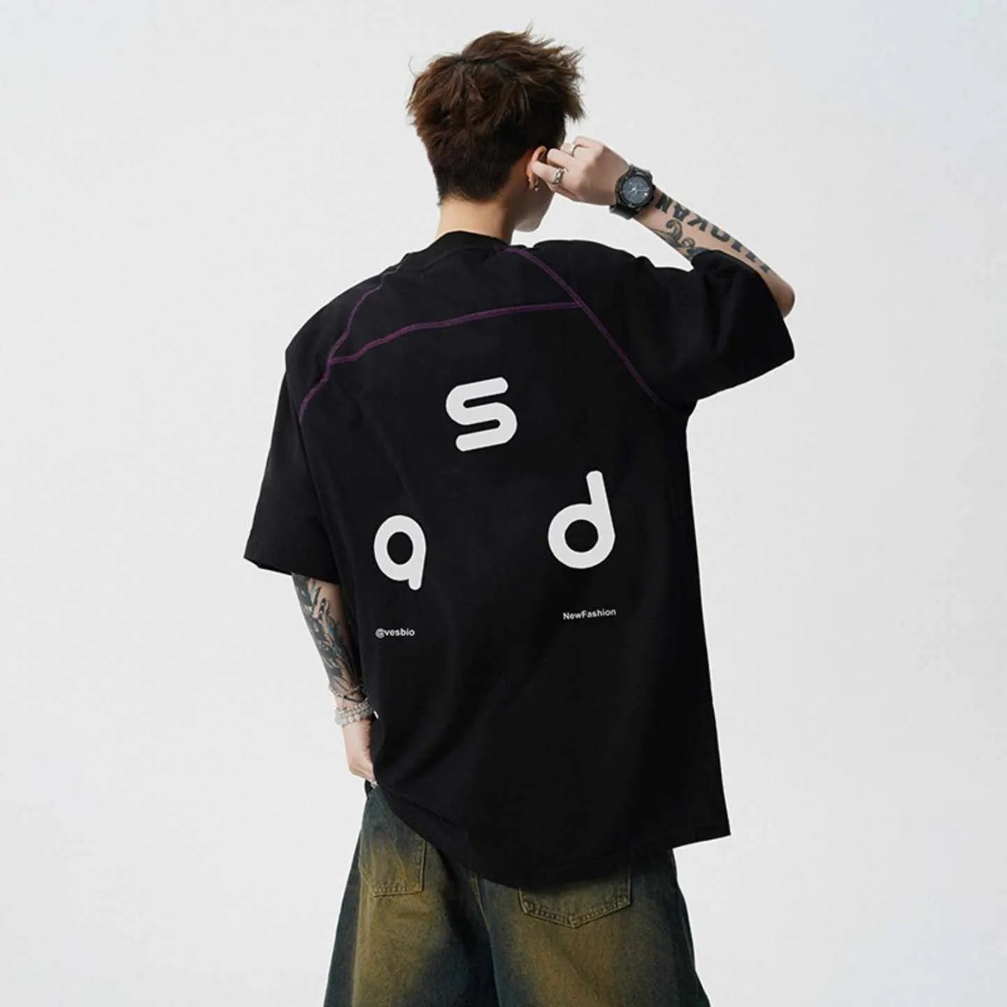 Men's loose fit cotton t-shirt with printed letter design in multiple colour options