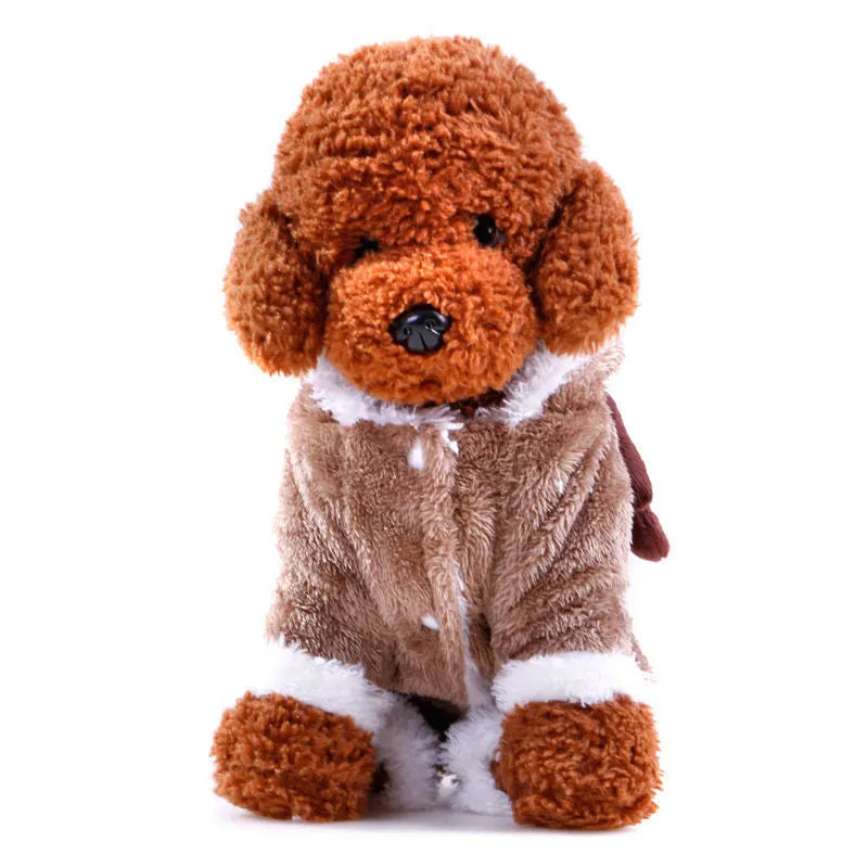 Brown shaker velvet four-legged pet coat for cats and dogs, cartoon style, sizes XS to 2XL