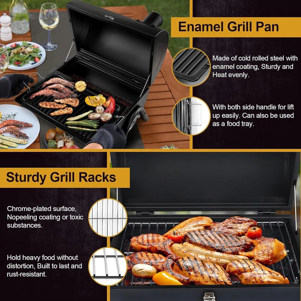 Small folding desktop charcoal barbecue grill with removable cooking grate
