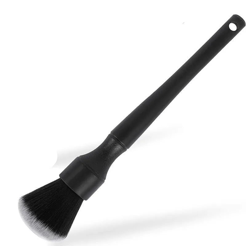 Black car detailing brush with pp handle and soft pig hair bristles in two size options
