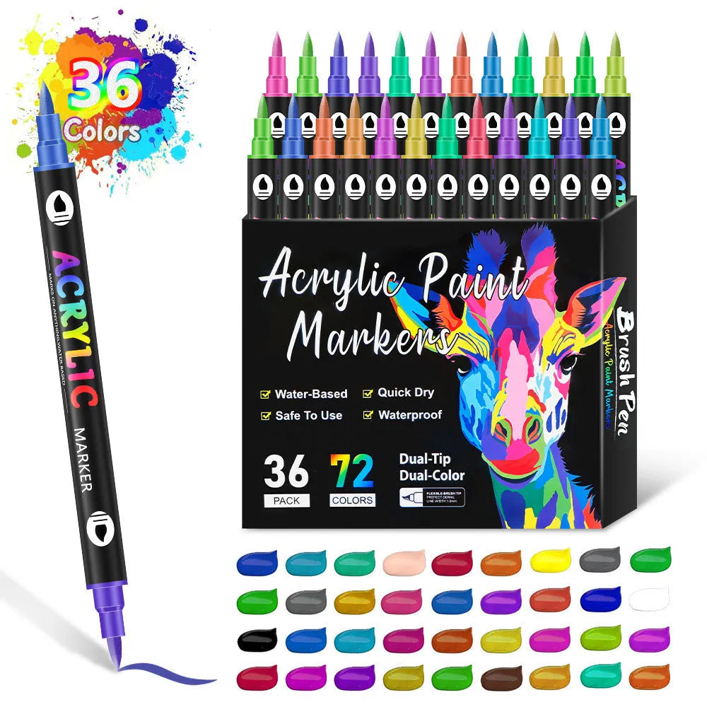 Set of double-headed acrylic paint marker pens in a case, showing two tips per pen.