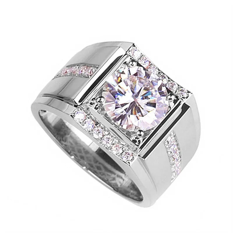 Men's adjustable geometric diamond ring in copper with electroplated finish showing open mouth design