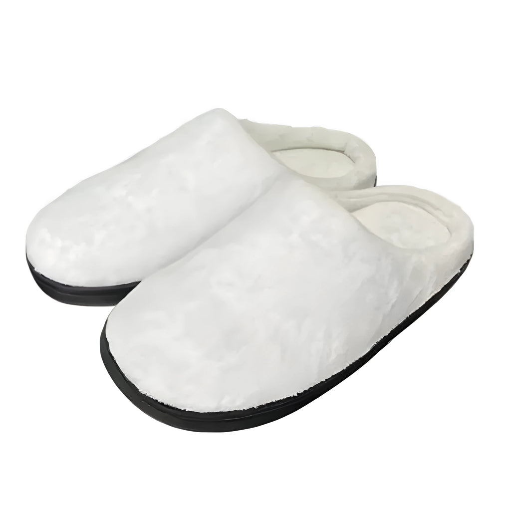 Pair of printed cotton slippers with flannel lining, showing a low heel and TPR sole.