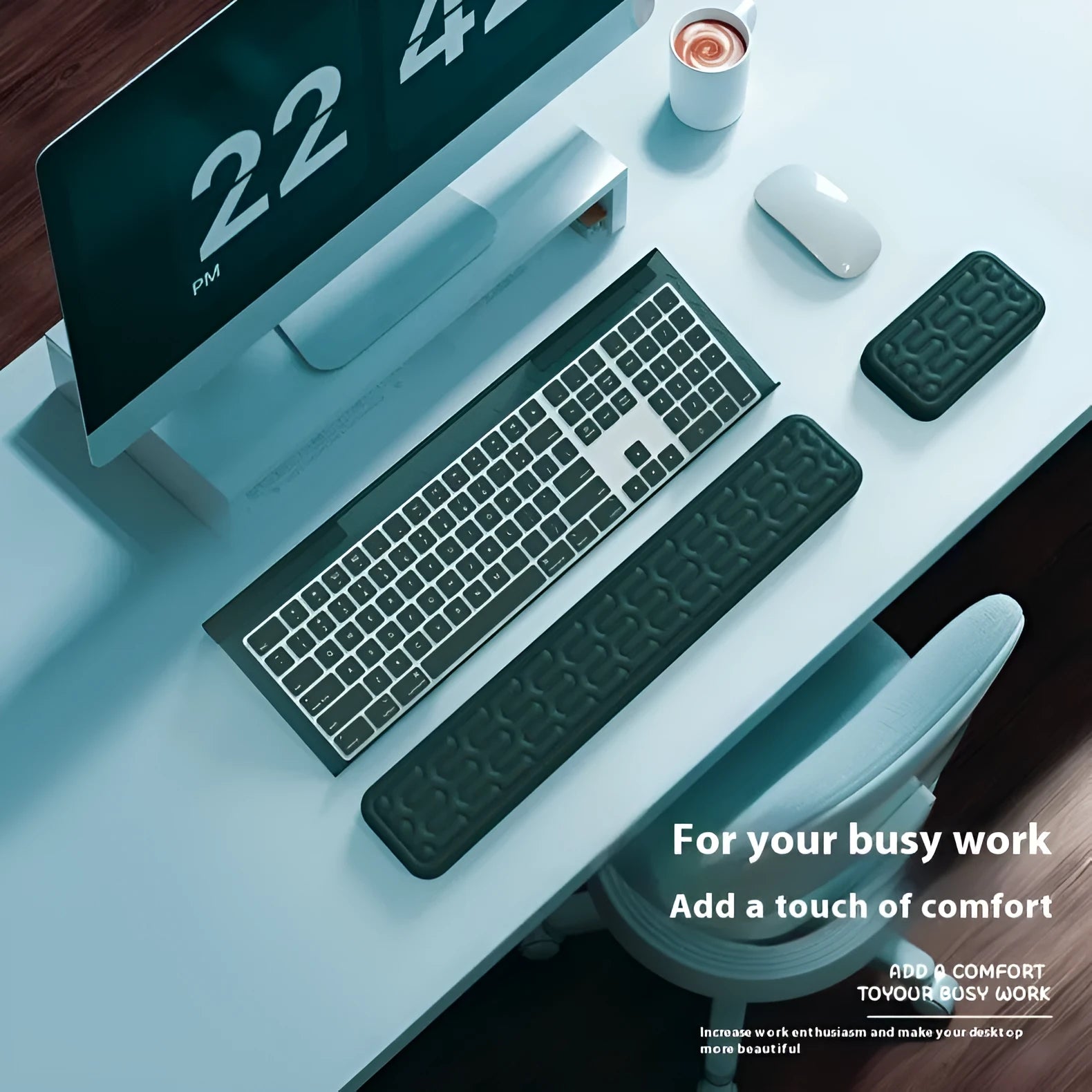 Double-sided keyboard and mouse pad with memory foam wrist support in various colours