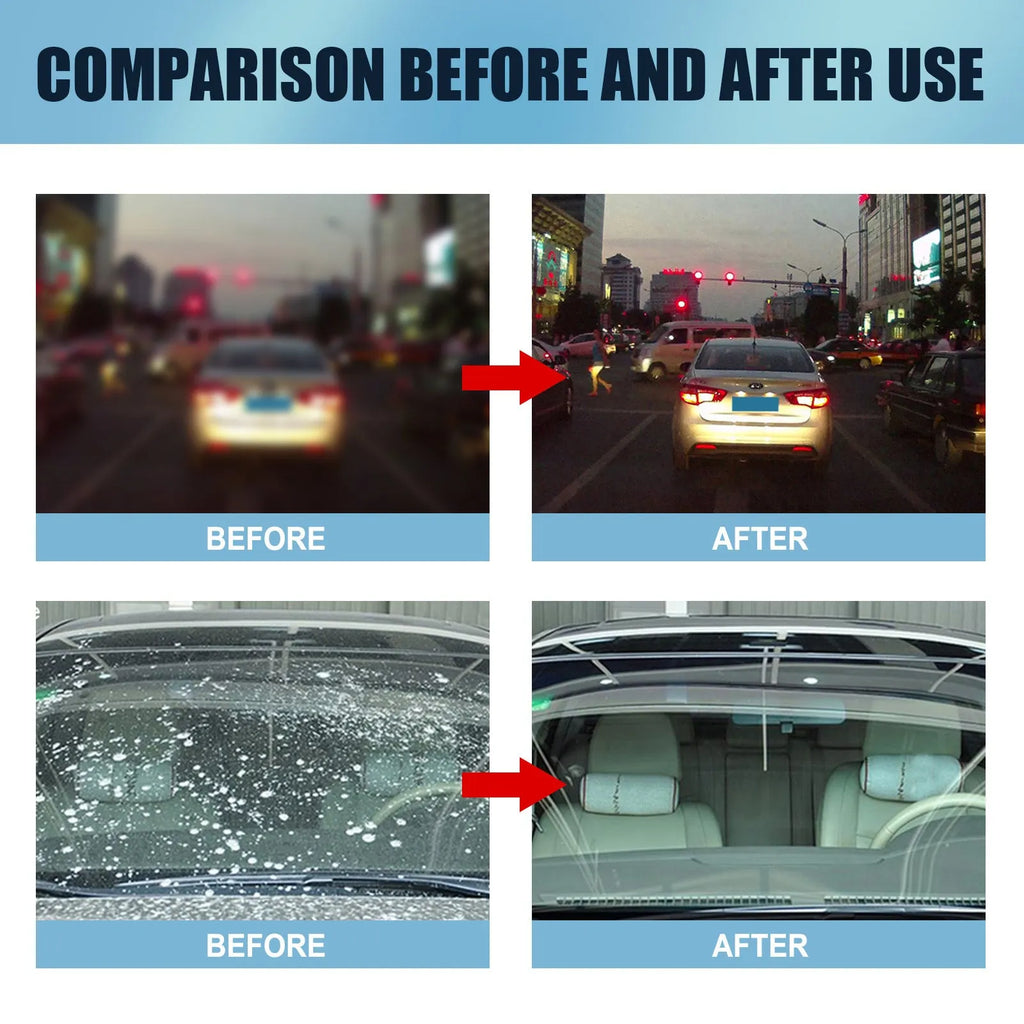 Blue car glass oil film remover with soft sponge applicator for windshield and window cleaning