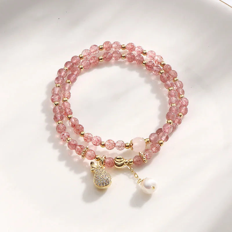 Strawberry quartz geometric bracelet for women with money drawing and luck changing focus