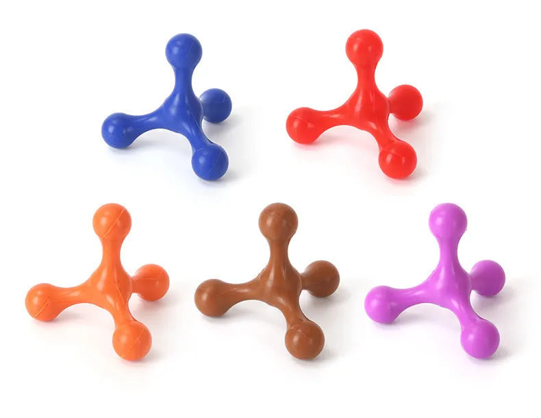 Three-legged silicone chew toy for puppies in blue, green, purple, red colours