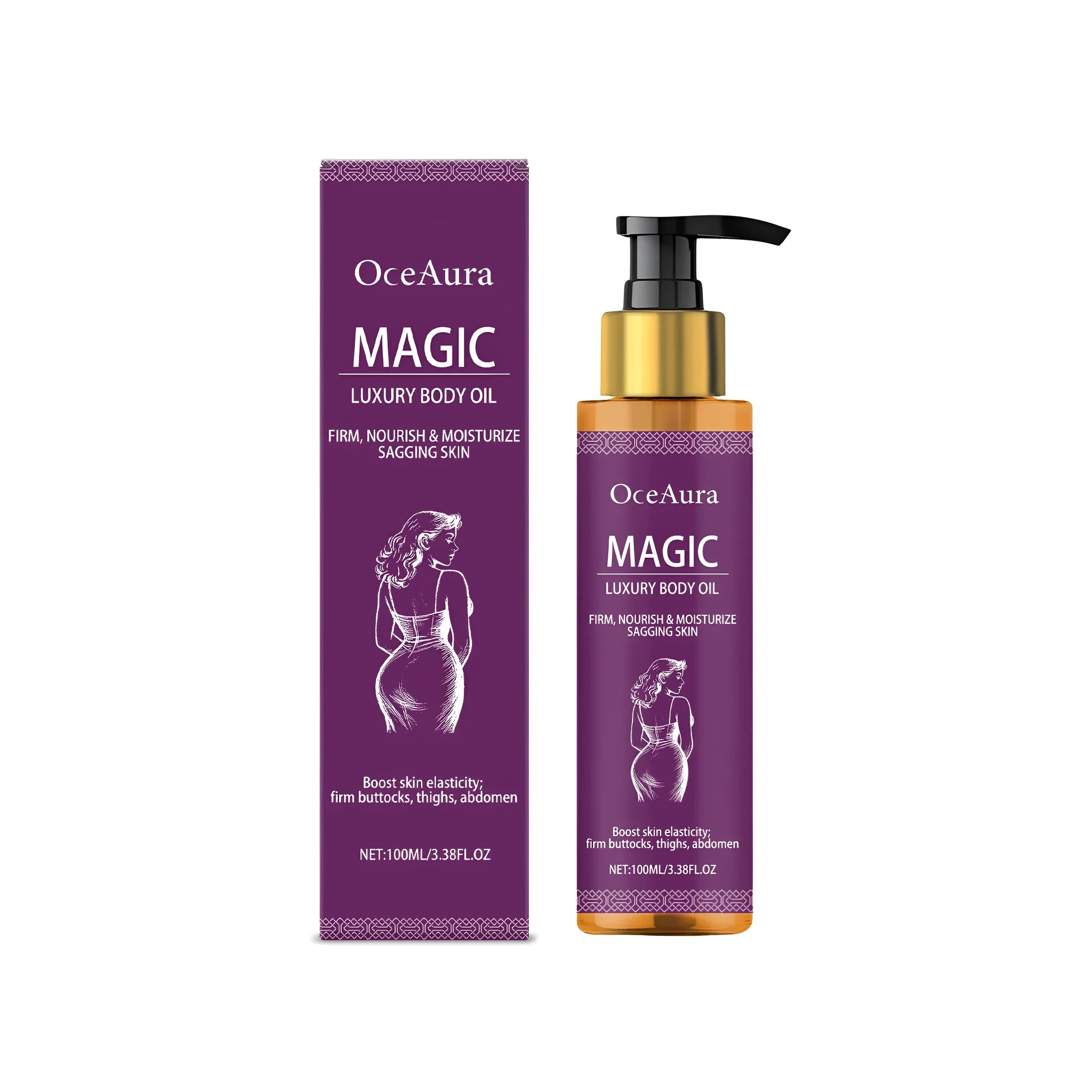 100ml bottle of luxury body oil with sweet almond oil and tightening properties