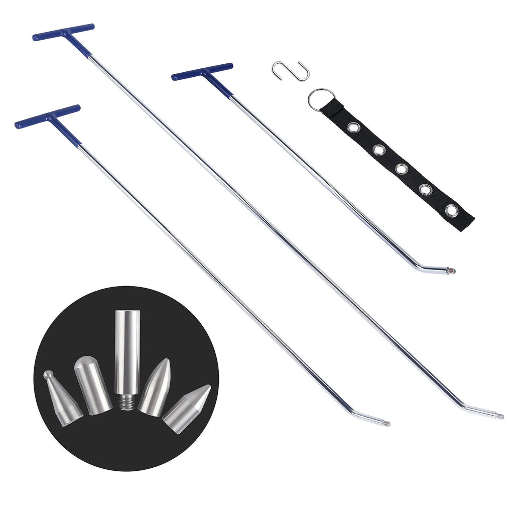 Three-piece alloy steel car dent repair tool set with hook and crowbar designs