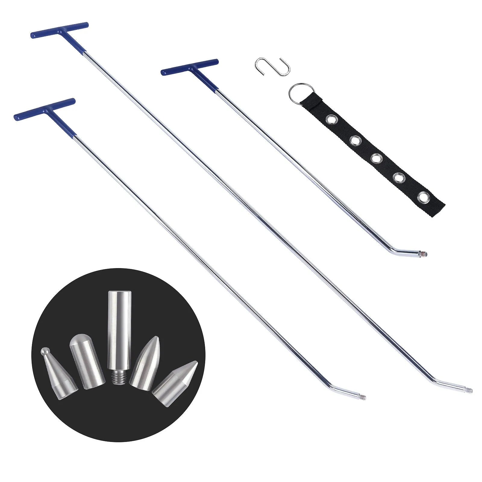 Three-piece alloy steel car dent repair tool set with hook and crowbar designs