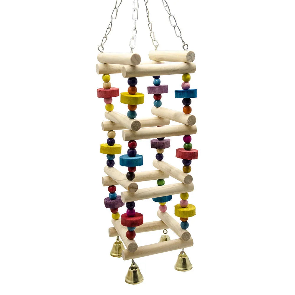 Parakeet bird toy swing stand in solid wood and metal, 45 x 10cm, for parrots and small birds