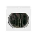 Boxed and bagged options of an eight-piece vacuum cleaner small suction head accessory set.