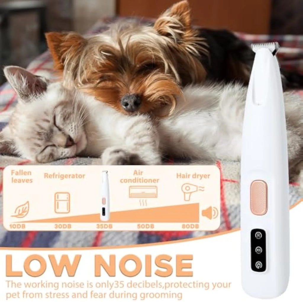 White rechargeable dog paw trimmer with LED light for precise grooming around pet paw pads