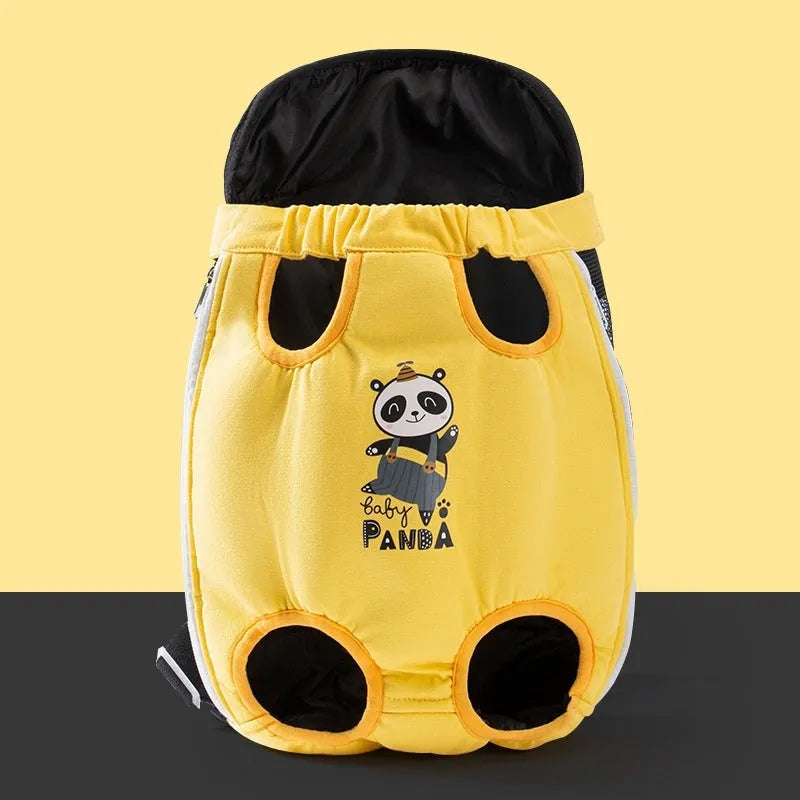 Cartoon pattern pet chest carrier bag in canvas with soft lining and colourful stitching