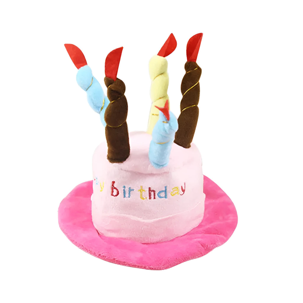 Blue and pink small dog birthday hat with a bone-shaped squeaker toy gift set.