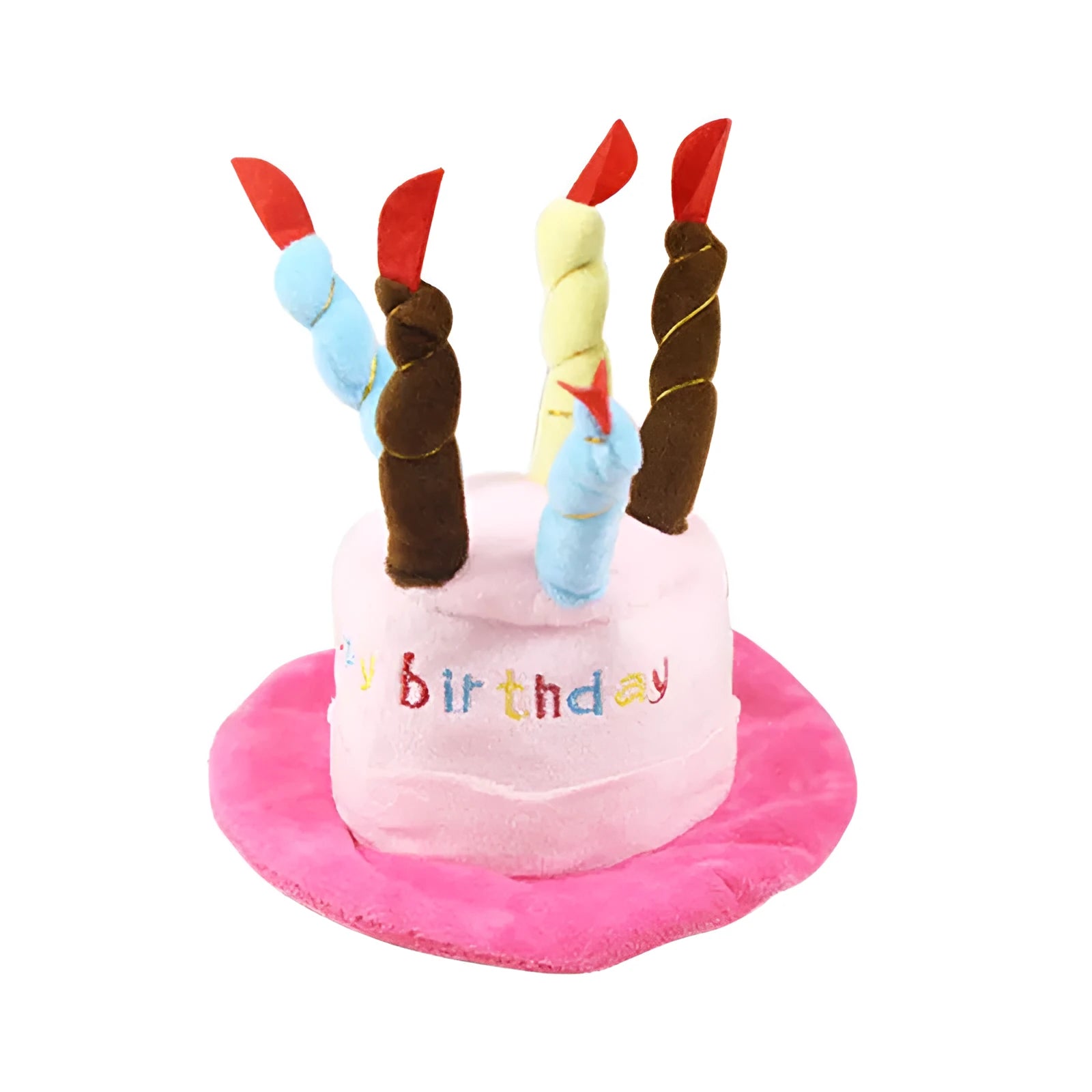 Blue and pink small dog birthday hat with a bone-shaped squeaker toy gift set.