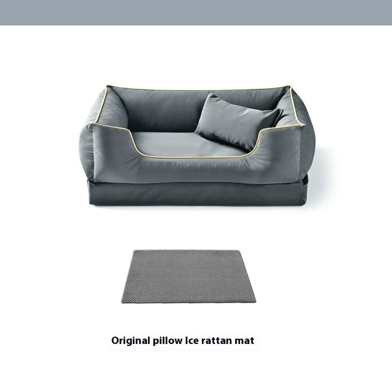 Waterproof dog kennel with a removable liner in dark green, shown in a size M.