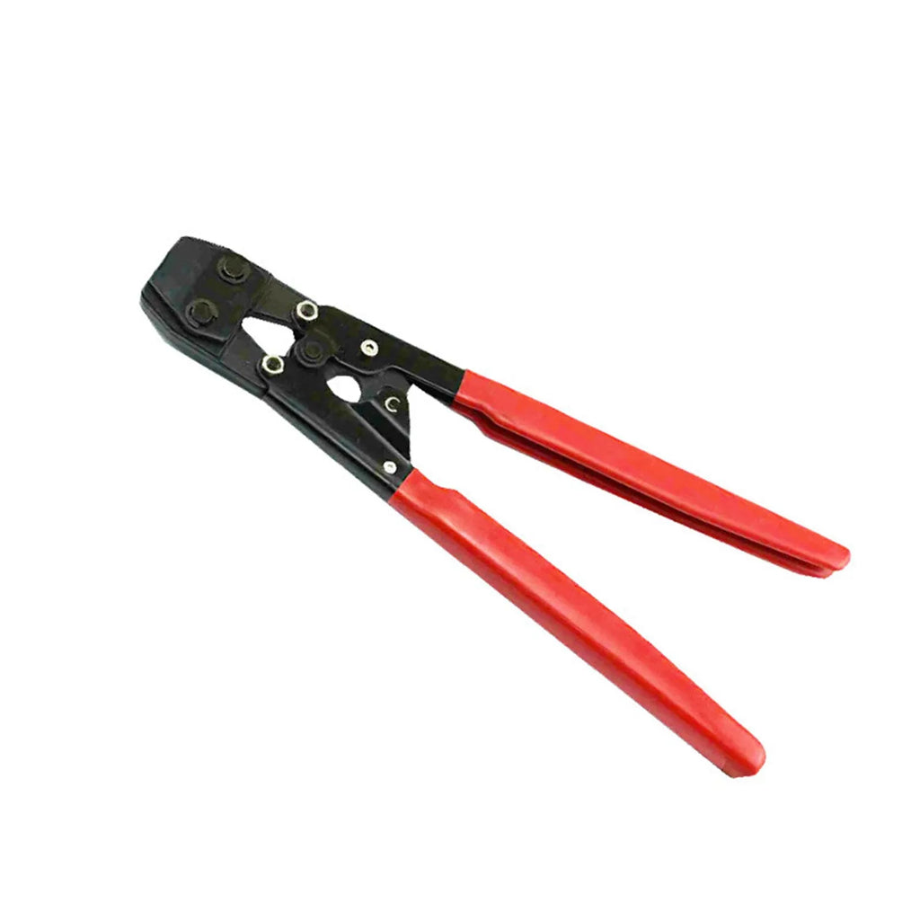 Red PEX single ear clamp set with metal construction and carbon steel cutting edge