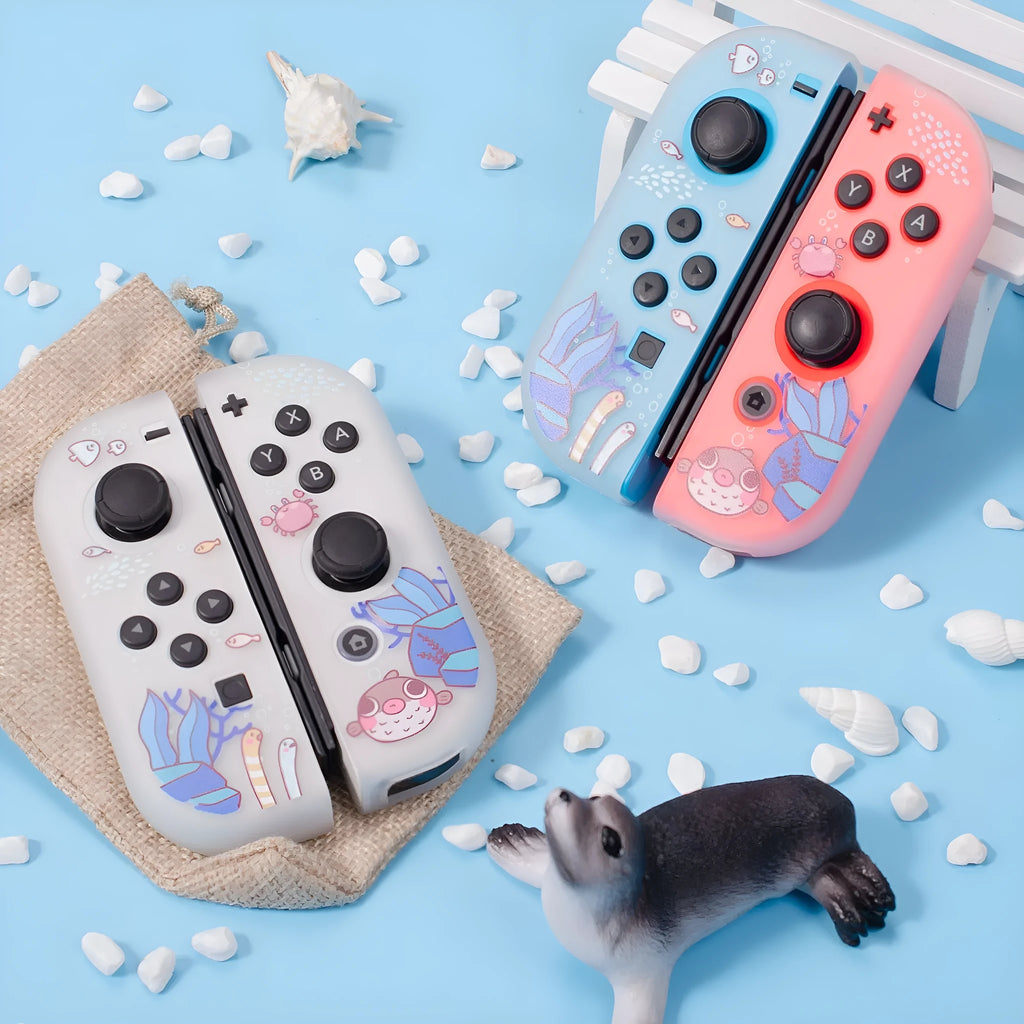 Nintendo Switch protective case with underwater Seabed Discovery graphics in blue colour theme