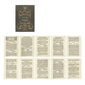 Pack of A5 greeting cards showing eight different artistic colour designs including botanical gardens and distant letters.