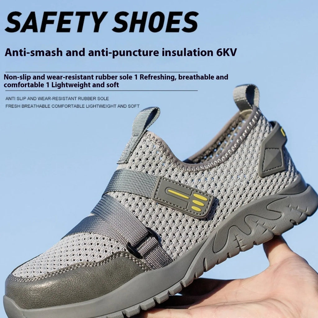 Men's insulated anti-smash anti-puncture safety work boots with rubber soles in grey colour