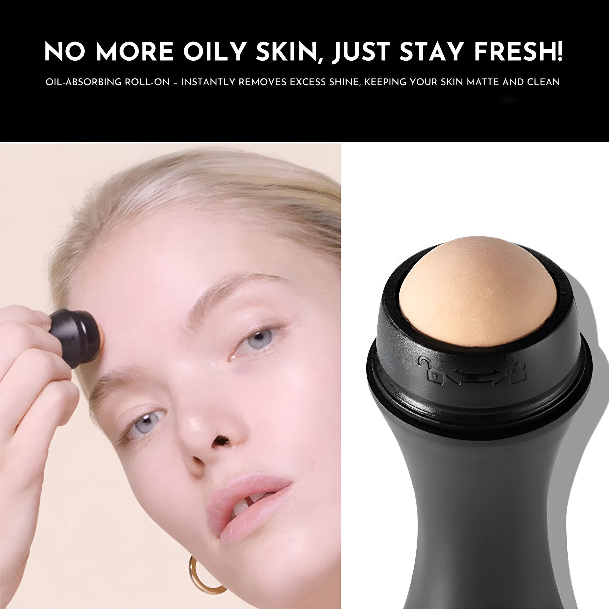 Portable volcanic stone facial roller for oily skin control in black, green, pink, or white.