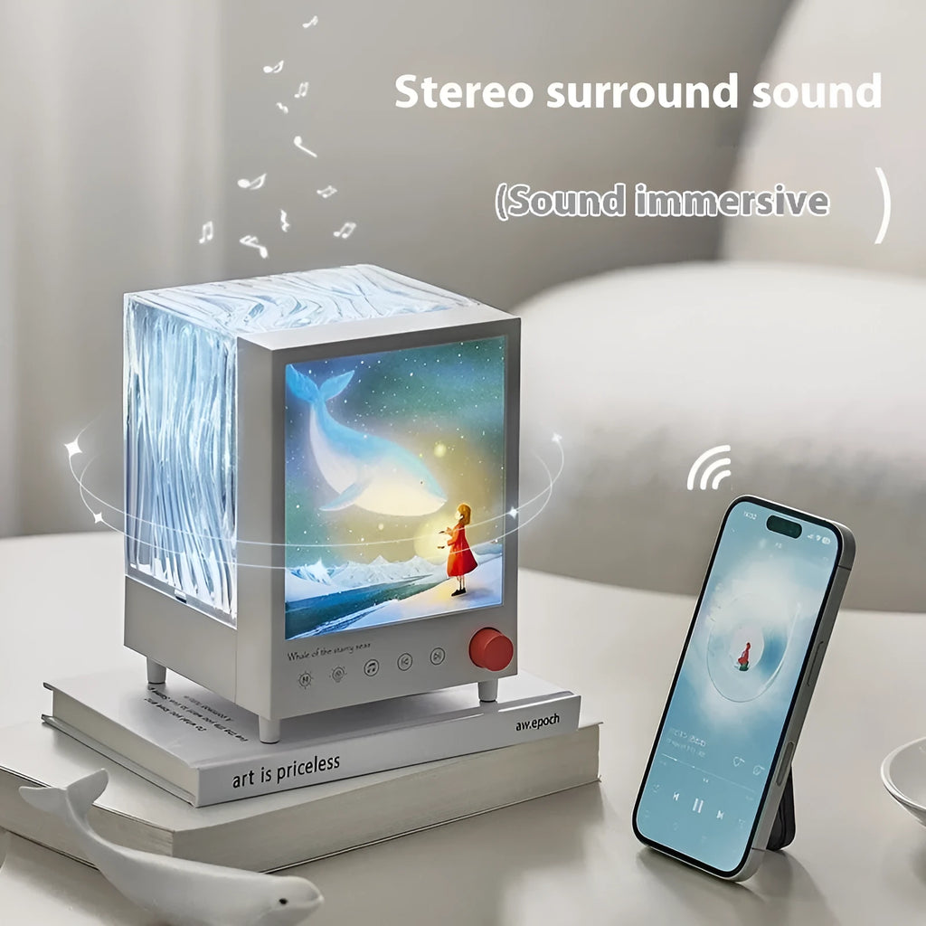 Aurora Treasure Box atmosphere projection lamp showing Star Sea Whale light projection pattern.