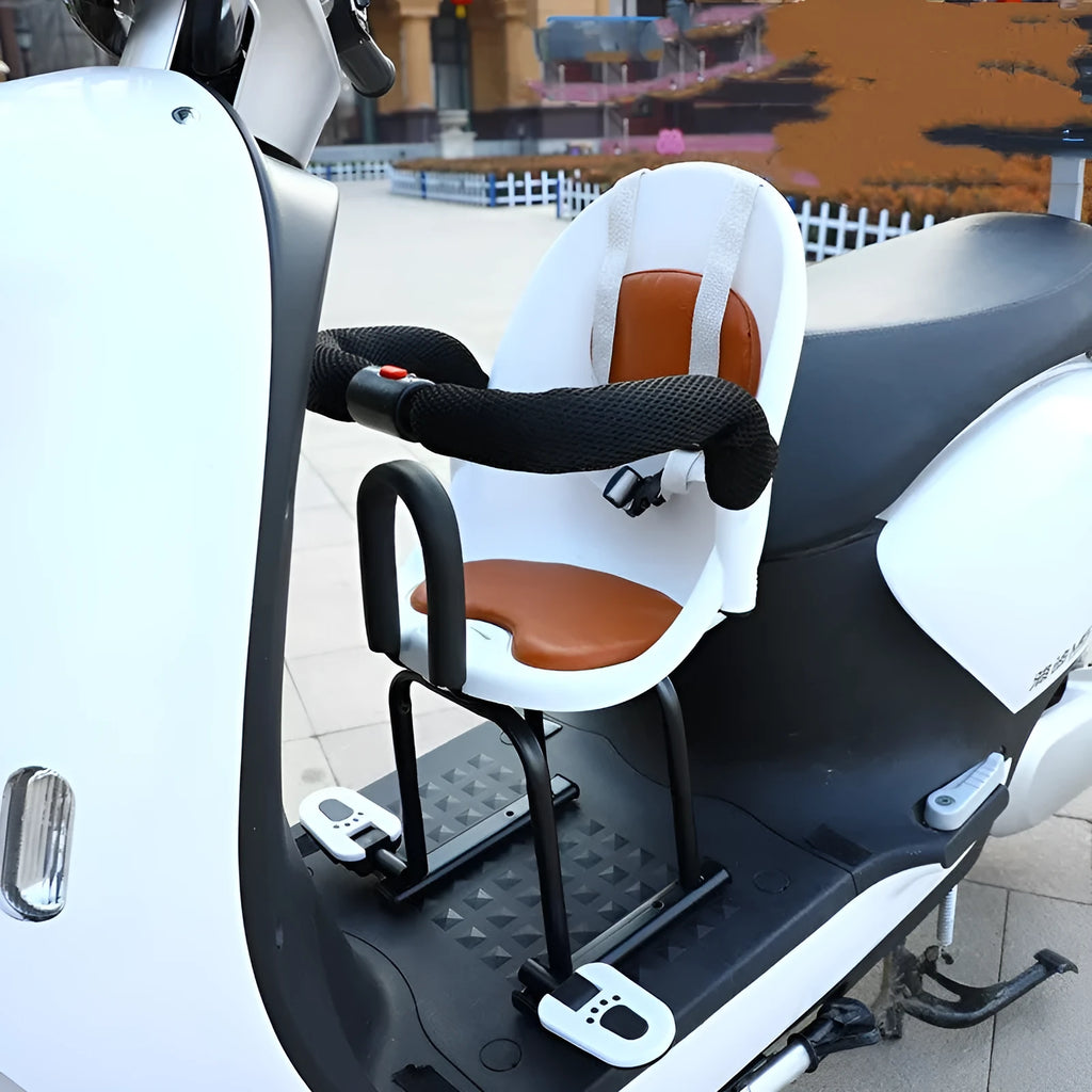 Front baby scooter safety seat with high carbon steel construction